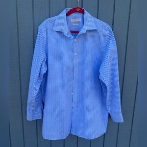 Michael Kors Light Blue and White Checked Dress Shirt